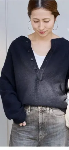 FRAMeWORK カノコ2WAYヘンリーニット ネイビー 新品未使用タグ付き