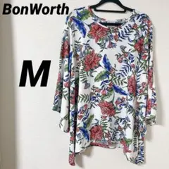 BonWorth 花柄 五分袖チュニック 【M】総柄　フレア袖　海外古着