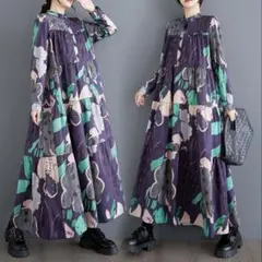 モード系 ロングワンピース Aライン 総柄 ブラック ゆったり　モノトーン 体型