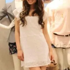 ローズブリット 肩フリル レースミニワンピ