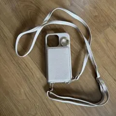 ピンクベージュ iPhoneケース ストラップ付き