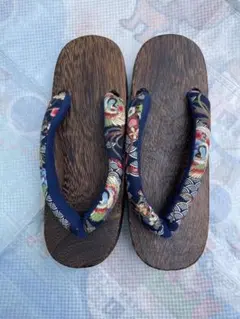 木製草履 花柄鼻緒付き