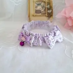 幅広シュシュパープル(チェックフラワー)わんちゃん猫ちゃん用 - メルカリ