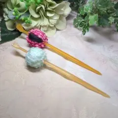 七五三用　絞り玉簪　濃いピンク　薄水色2本セット