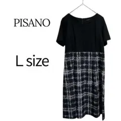 PISANO ワンピース 半袖 切替 チェック 黒 Lサイズ 上品 きれいめのサムネイル