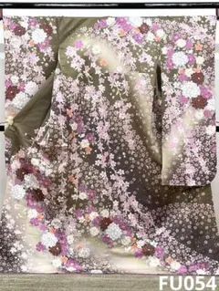 ポリエステル 振袖 四季の花々 鹿の子 紋意匠 ぼかし八掛 躾糸付き