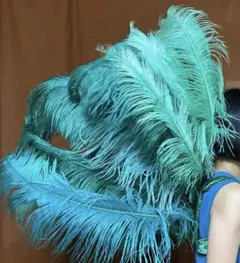 カーニバル衣装 ボリューム満点 青い純正ダチョウ羽根のダンス 