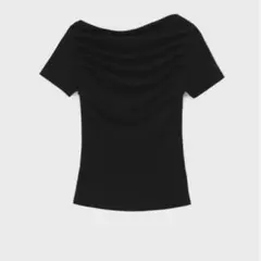 オフショルダー半袖トップス ブラック・グレー