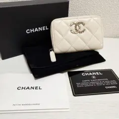 美品 シャネル コインパース ココマーク キャビアスキン ホワイト