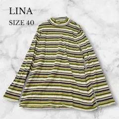 ニット　セーター　モックネック　ボーダー　日本製　長袖　秋冬　マルチカラー　L