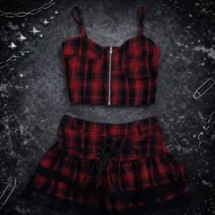 赤黒チェック セットアップ