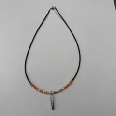 珊瑚＆パール付きのシルバーネックレス