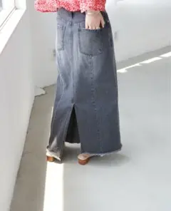 Discoat フリンジスカートUSコットン デニムリメイク ナロースカート M