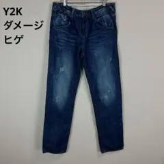 ビッグジョン　ダメージ加工 デニムパンツ インディゴ ヒゲ落ち　Y2K グランジ