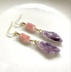 1点作品☺︎ パープルターコイズ×コッパーピアス イヤリングに変更可能