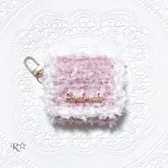 【189】チュチュリボン♡ミニポーチ AirPodsケース ピンク 編み物