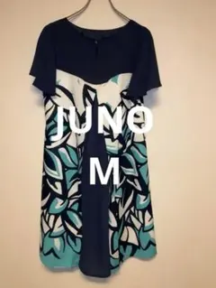 JUNO ジュノー ロングワンピース ネイビー リーフ柄 サイズ38 日本製