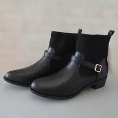 新品　しまむら　ニットコンビベルトショートブーツ　黒サイズLL