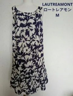 LAUTREAMONT ネイビーとホワイト花柄 ノースリーブワンピース M