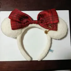 ミッキー　ミニー　耳カチューシャ チェックリボン付き　クリスマス　2025