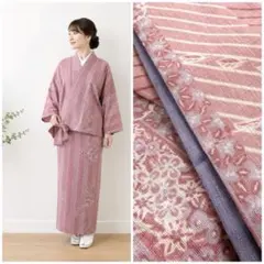 盛夏用 紗 重ね衿付き 二部式着物 洗える着物 ピンク系 Mサイズ相当 日本製のサムネイル
