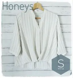 【Honeys】Sサイズ 五分袖〜七分袖シャツ ストライプ 型崩れしにくい