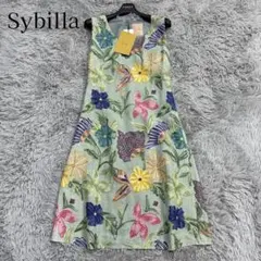 未使用✨希少✨シビラ フラワー刺繍フレアワンピース リネン 総柄 ノースリーブ