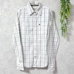 【アバクロンビー＆フィッチ】チェック柄シャツ S 白 グレー コットン長袖