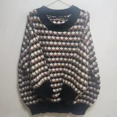 ブラウン系ストライプ柄 長袖ニットセーター 5Lサイズ