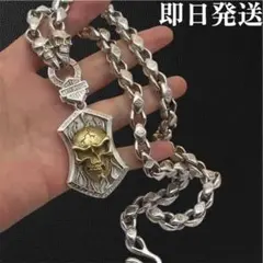 ヴィンテージ メンズレトロ S925刻印 金銀のネックレス シルバースカル　骸骨