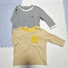 ストライプ 90、イエロー80cm トップス 2点セット　プティマイン　ユニクロ