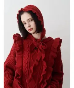 jouetie フリル ケーブル ニット チュニック キャップ セーター