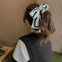 【2点セット】花柄　リボンスカーフ モノトーン　ブルー系　3way　アレンジ