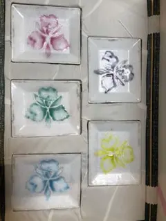 七宝焼　銘々皿　植物柄5色5枚セット