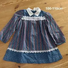 花柄ストライプ長袖ワンピース　 ビンテージ　size6