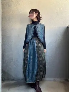 着物リメイク/大島紬/コクーンスカート/ウエスト総ゴム