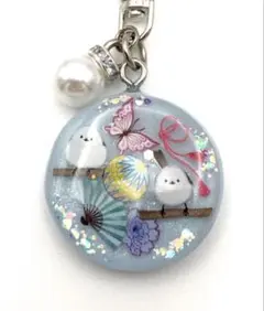 キーホルダー✨レジン✨シマエナガ✨チャーム✨和柄✨和風✨かわいい✨水色ラメAA