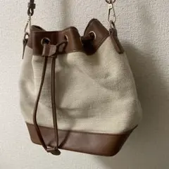 巾着型 ショルダーバッグ ベージュ×ブラウン