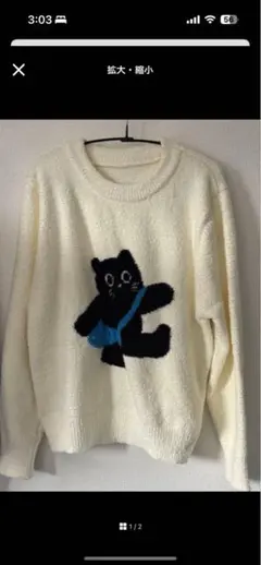 アイボリー猫刺繍長袖ニットセーター