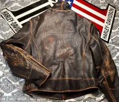 ハーレーダビッドソン⭐️大型立体エンボス見事DM加工⭐️レア本革製ジャケット入手困難