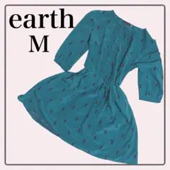 earthワンピース 猫柄　グリーン　リボン　ガーリー