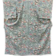 ☆中古品☆小物　単品　正絹　薄緑系Ｂ級品汚れ有り小紋KM-022-25