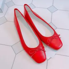 赤 リボン付きフラットシューズ Sサイズ