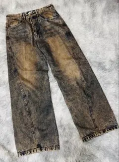 VINTAGE WASHED CURVED DENIM インディゴブルー