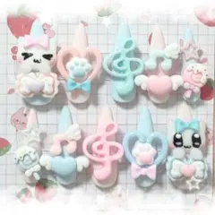 ネイルチップ 量産型 地雷系 平成女児 現品 ピンク 水色 ゆめかわいい 2