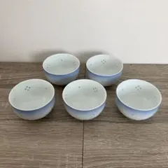 E-2 有田焼 友右衛門 汲出茶碗 5客セット 青海波 浮彫 小鉢 湯呑み