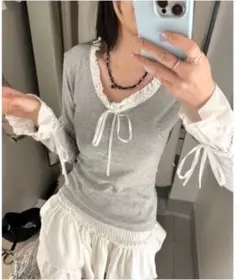 フリル切替リボンカットソー