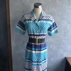 古着　きのこ総柄ワンピース　昭和レトロ　ビンテージ　ヴィンテージ used