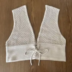 ベージュ レース編み ビスチェ