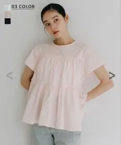 BASEMENT online 半袖ティアードブラウス PINKのサムネイル